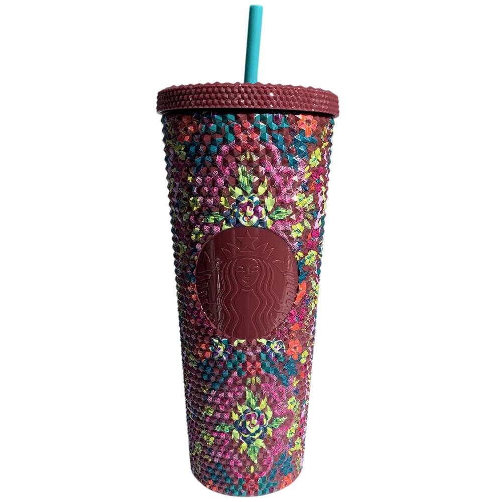 Starbucks 24oz Studded Multicolor Floral Cold Cup Tumbler with Straw Limited Ed.